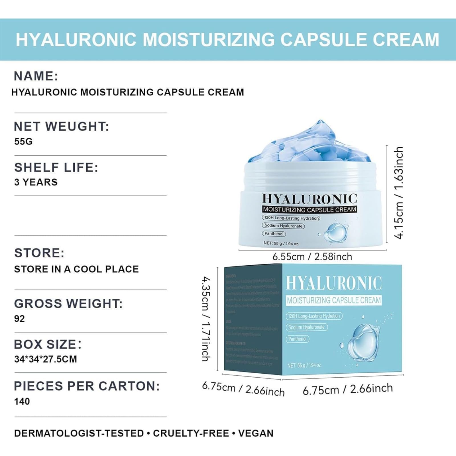 Hyaluronic Acid Capsule Cream,Feuchtigkeitsspendende Gesichtscreme,Beruhigender Haut Regenerationsbalsam,Feuchtigkeitsspendende After-Sun-Lotion,Schnell einziehender,pflegender Gesichtsbalsam (3pcs)