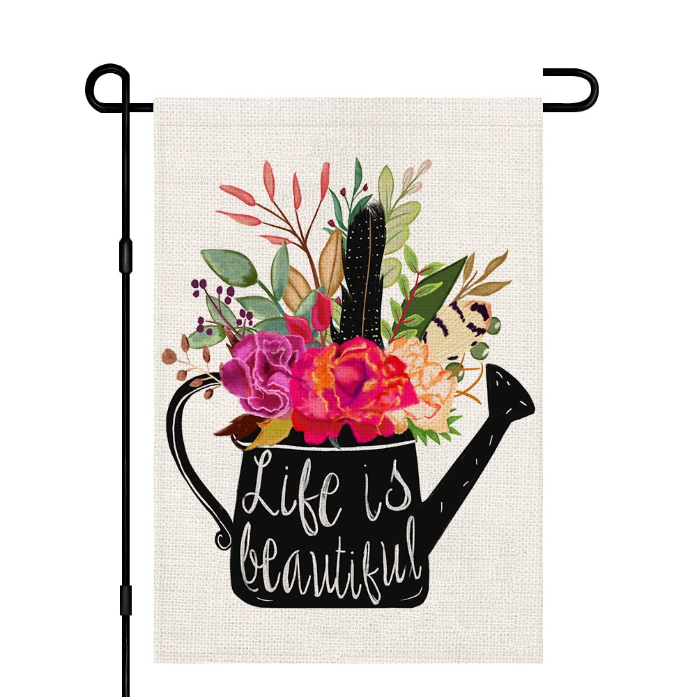 Spring Garden Flag 12 x 18 Inch Double Sided Burlap, Seasonal Flower Yard Outdoor Decor DF245