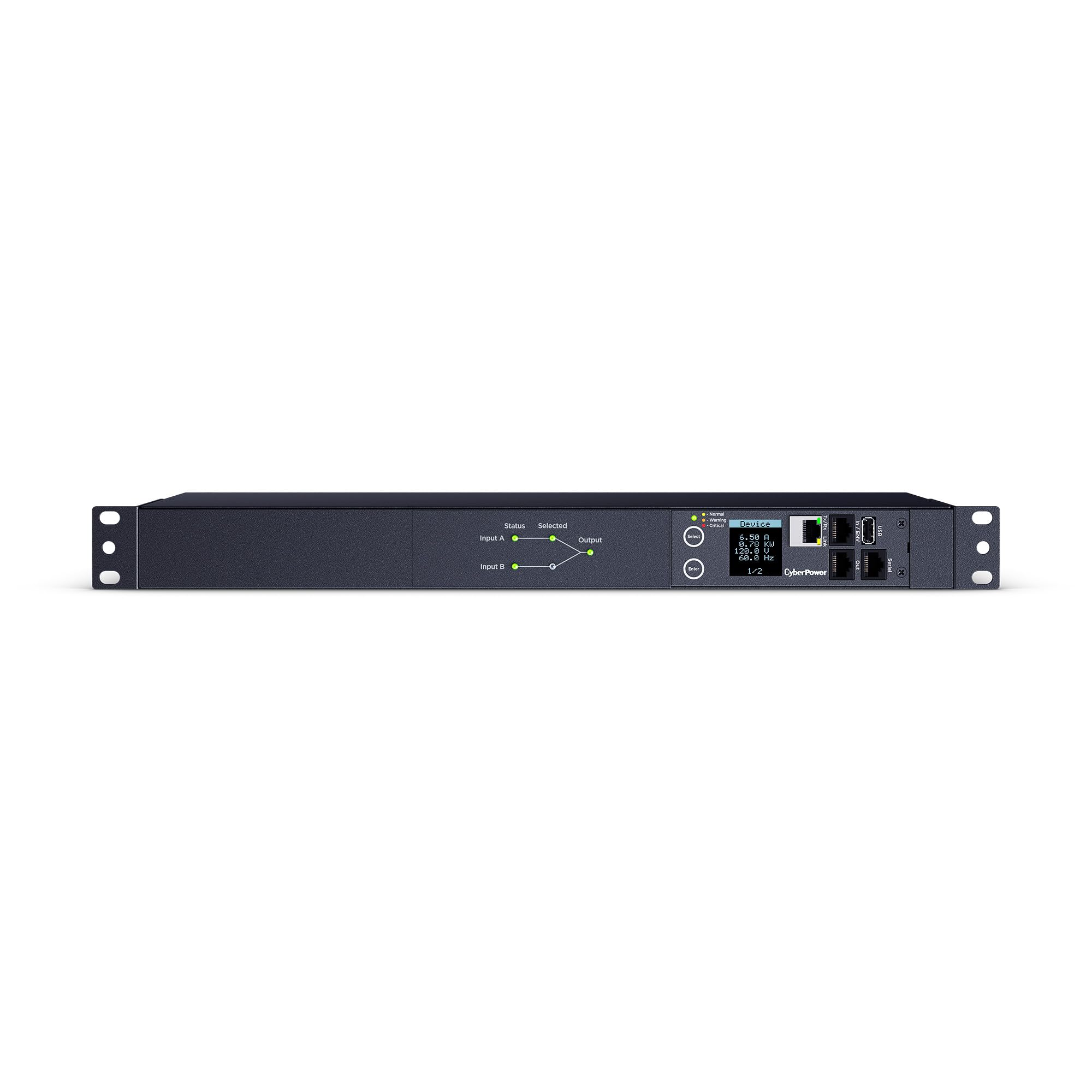 CyberPower PDU44001 Switched ATS PDU, 100-120V, 15A (Derated to 12A), 10 Outlets, 1U Rackmount