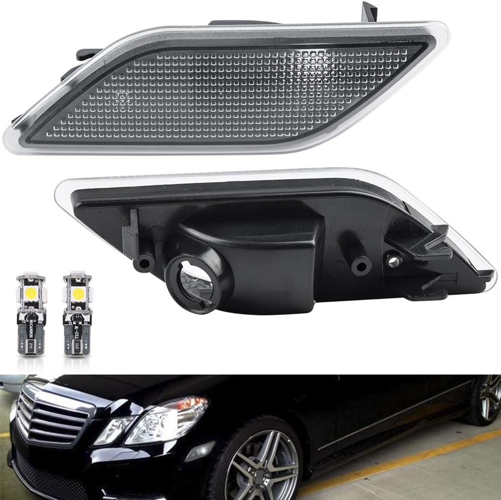NJSBYL Clear Lens Front Bumper Side Marker Lights Lamp Housing for 2010-2013 Mercedes-Benz W212 E-Class Pre-LCI E350 E550 E63 AMG Sedan/Wagon Driver Fender Sidemarker OEM Lamps Replacements