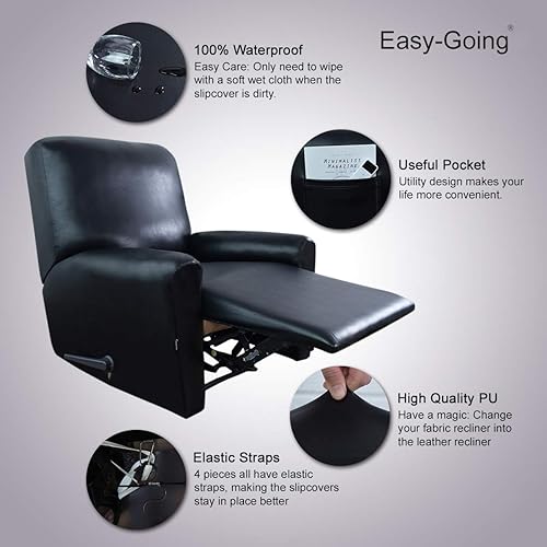 Miniatura 3 de Easy-Going Fundas de piel sintética para sofá reclinables, fundas elásticas impermeables para sofá, 4 piezas protectoras elásticas para muebles,