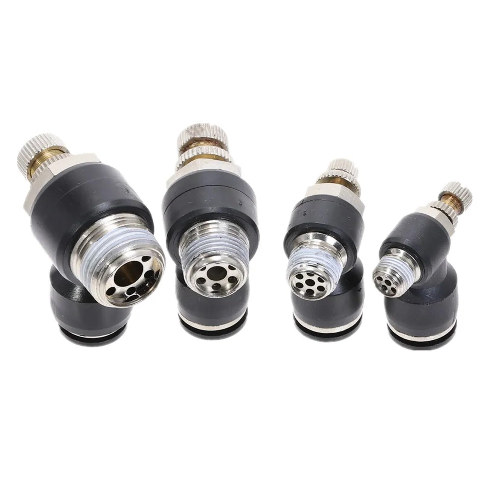 1 pz. Raccordo a gomito a pressione nero, controllo della velocità del flusso, connettore pneumatico for tubo flessibile, raccordi for aria M5" 1/8" 1/4" 3/8" 1/2"(6mm OD Hose,3/8")