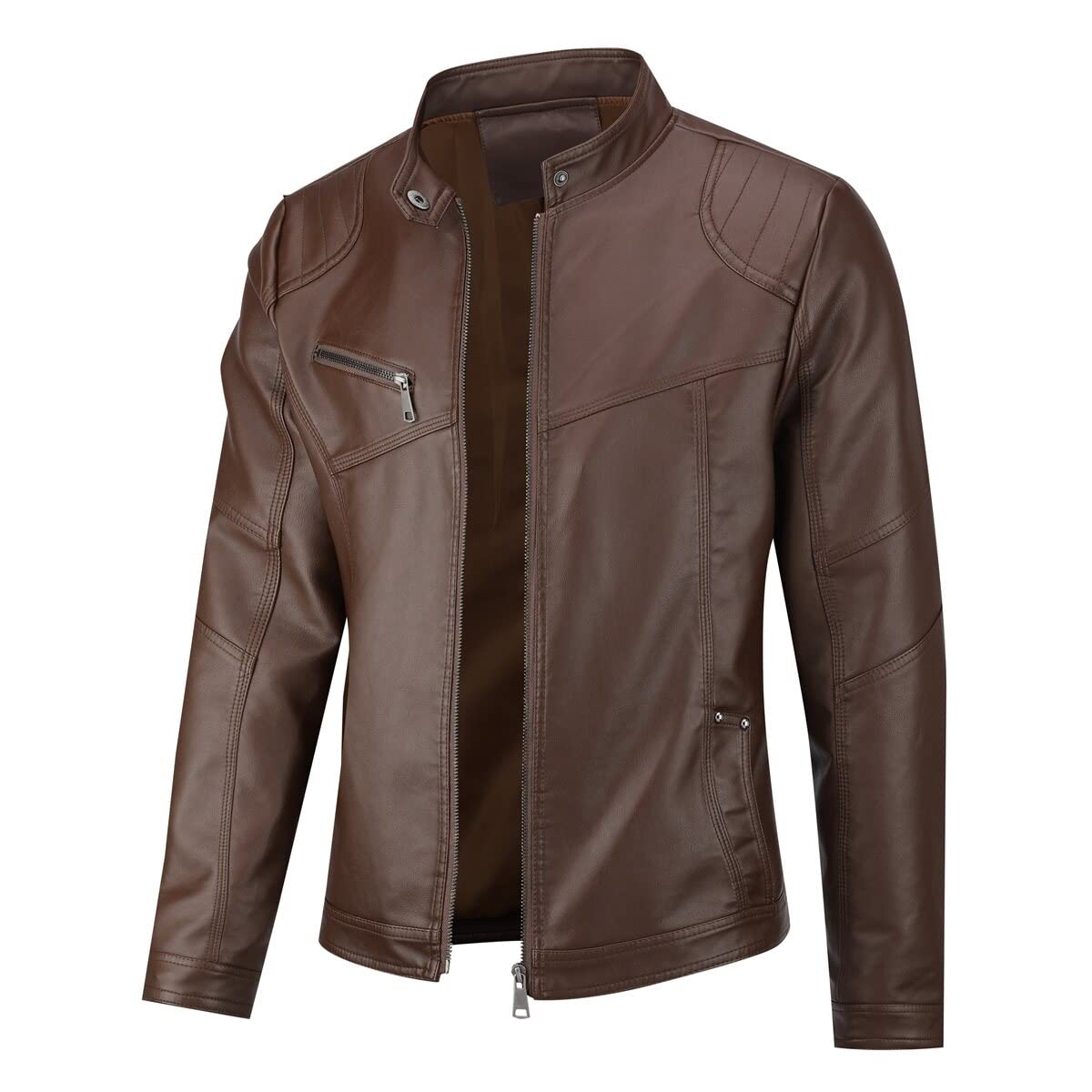 Allthemen Giacca in Pelle da Uomo PU Casual Tinata Unita Jacket da Motociclista Casual Giacca a Vento