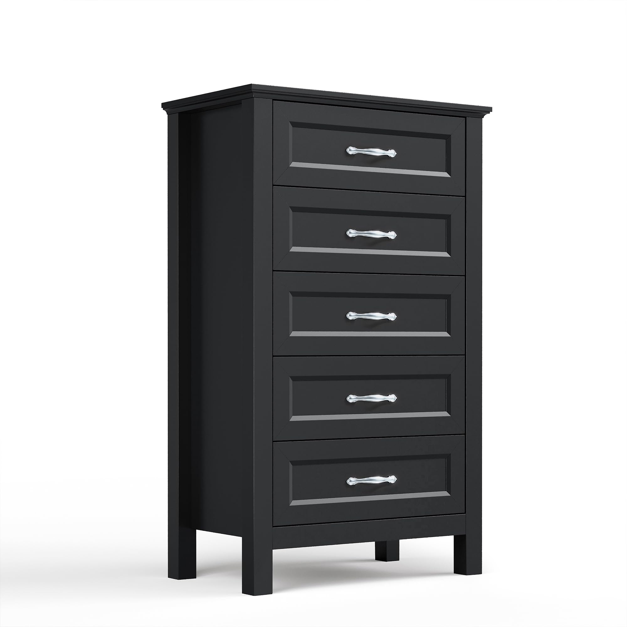 LINSY HOME Tall Dresser for Bedroom with 5 Drawers, 45" Tall Dressers & Chests of Drawers, Modern Farmhouse Large Vertical Dresser with Wood Legs for Bedroom, Closet, Living Room, Hallway, Black