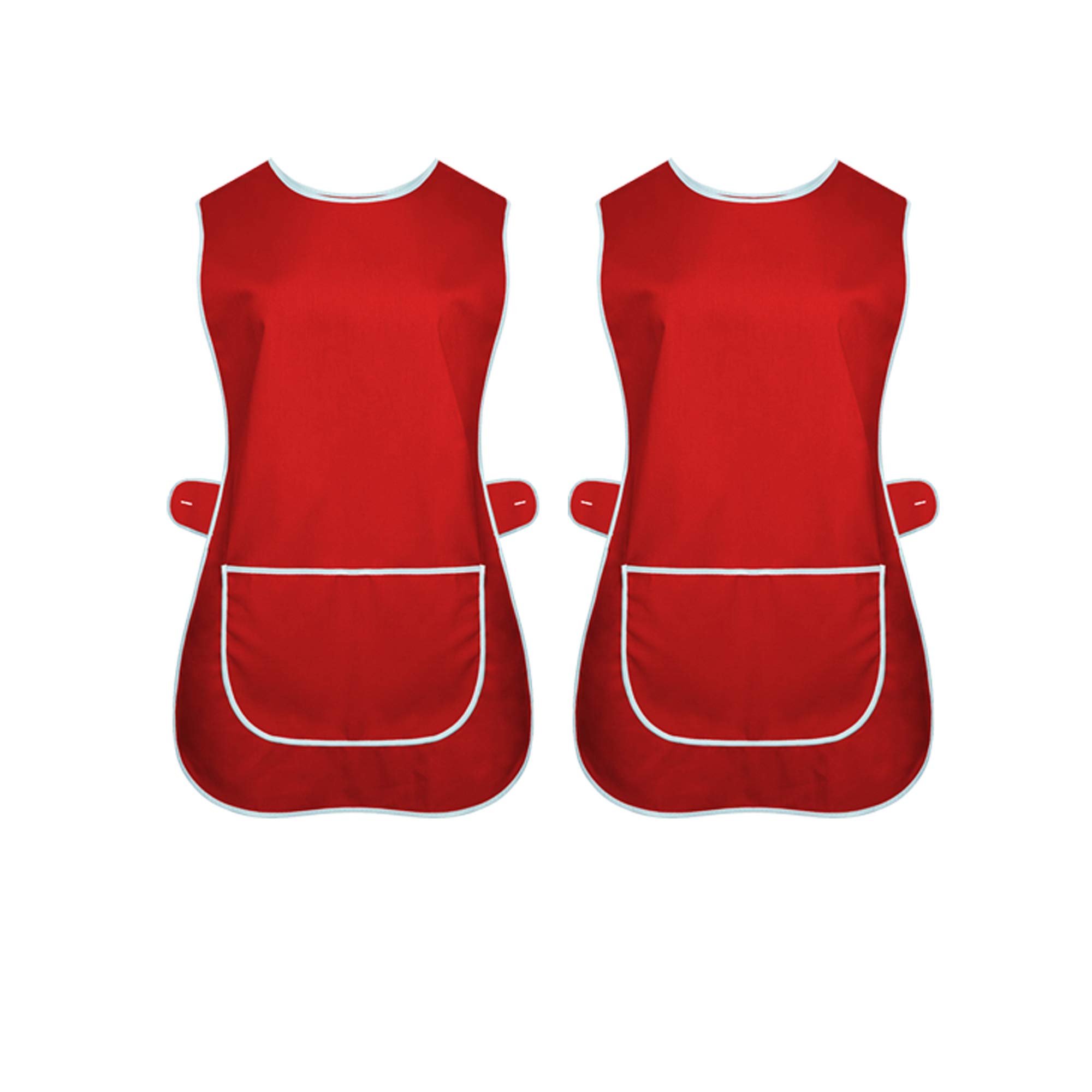 Indx-Clothing Women's Red / Pack Of 2 Tabard Apron Kitchen Overall Catering Tabbard Cleaning Pocket (Red/Pack Of 2, Medium)