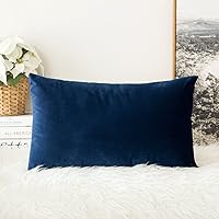 MIULEE Velvet Throw Pillow Cover 12x20 Inch Dark Blue - Soft Luxury Rectangle Cushion Case for Sofa, Couch, Bedroom, Car Decor