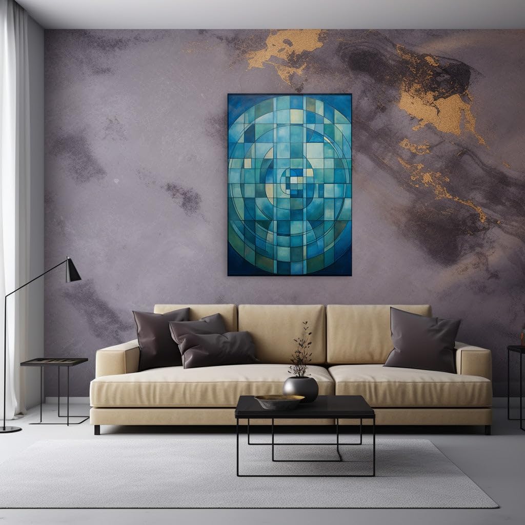 Canvas for Living Room. Dancing Squares in Blue: The Depth of Abstract Motion, 27 x 18 inch Canvas Wall Art - Ready to Hang