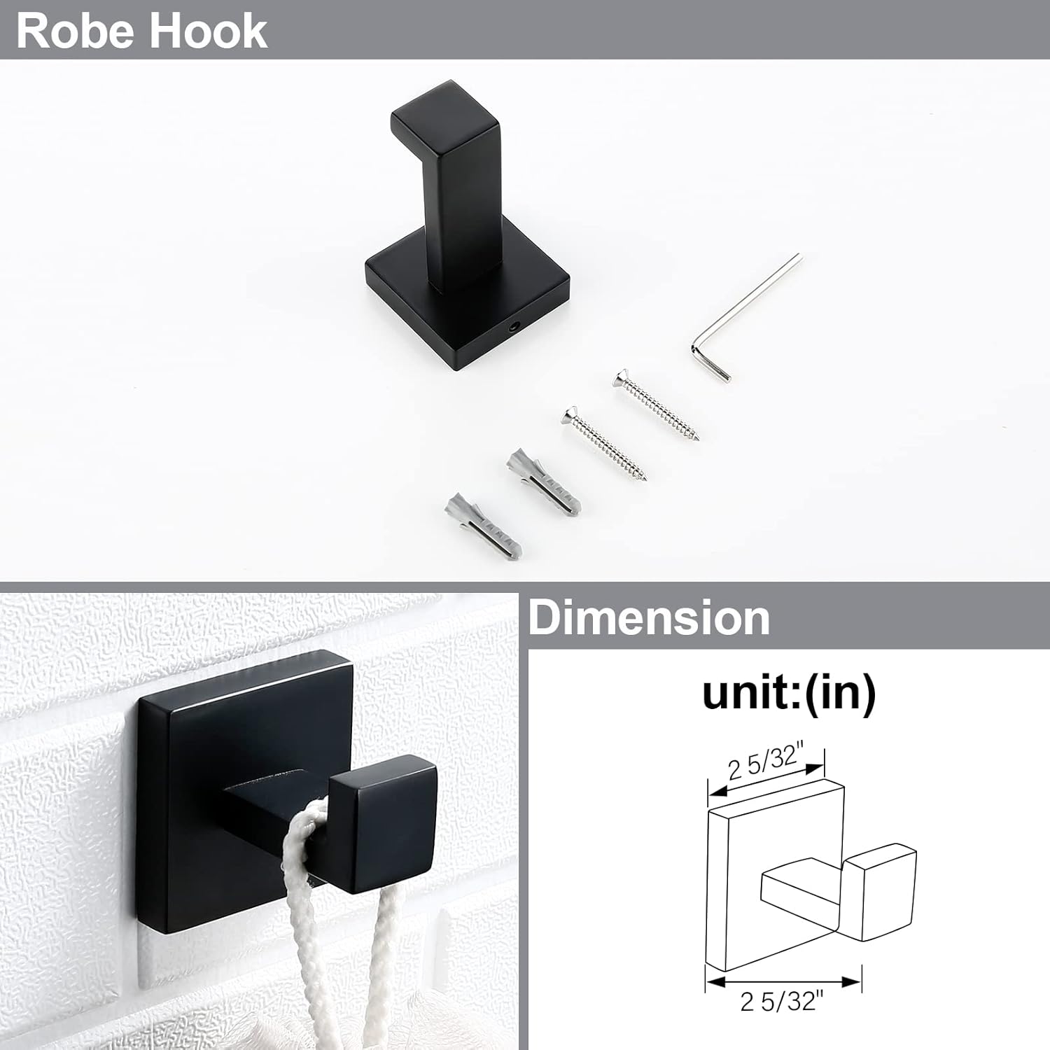 BAGNOLUX Matte Black Bathroom Accessories Set 4 Pieces, Bathroom Towel Holder Set Stainless Steel, Black Towel Bar Towel Racks for Bathroom Wall Mounted, Square Bathroom Hardware Set Heavy Duty