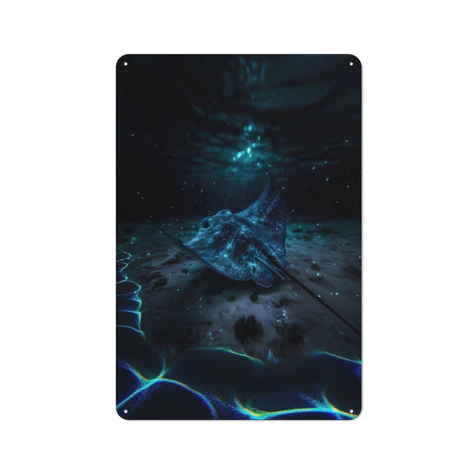 Junmoney Style-10 Metal Wall Sign 30X20cm Featuring Glowing Stingray Underwater For Garage Or Workshop, For Garage, Workshop And Man Cave Decoration