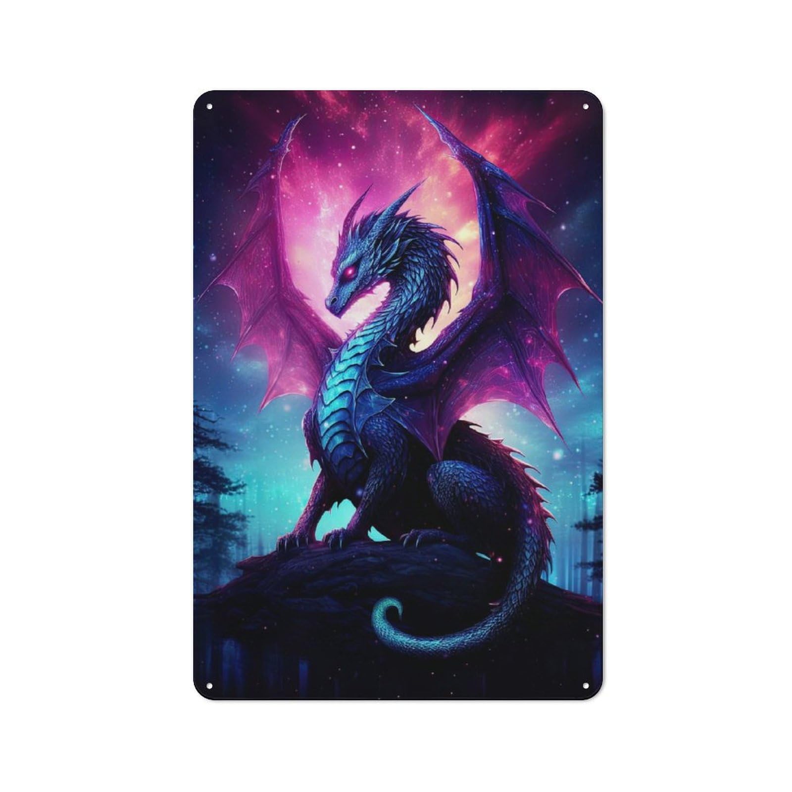 Rustic Vintage Metal Sign 30x20cm Featuring Fantasy Dragon in The Sky, Home Bar Decor for Cafe, Pub, Workshop Or Home Bar
