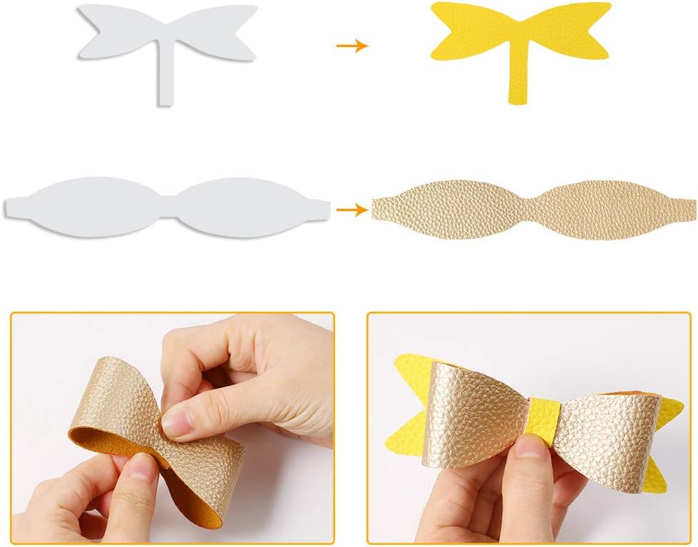 PP OPOUNT 31 Pieces Various Styles Faux Leather Sheet Making Kit, Hair Bows Making Kit Include Instructions, Hair Bows Templates, Metal Hair Clips for DIY Crafts (6.3 x 8.3 inch)