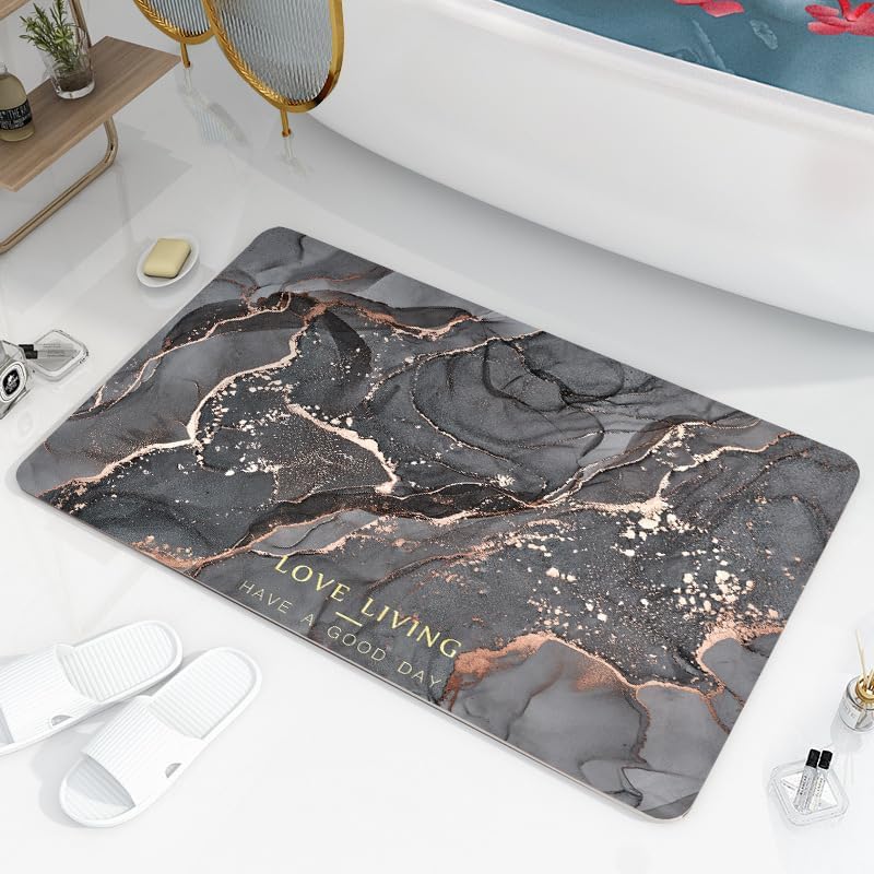 Tapis de salle de bain en marbre gris noir de 50x80 cm