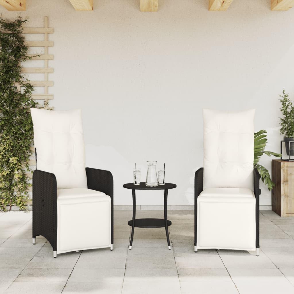 Poltrone reclinabili da giardino cuscini 2 pz rattan sintetico nero sedie da esterno resistente alle intemperie, poltrone per terrazze nere con poggiapiedi
