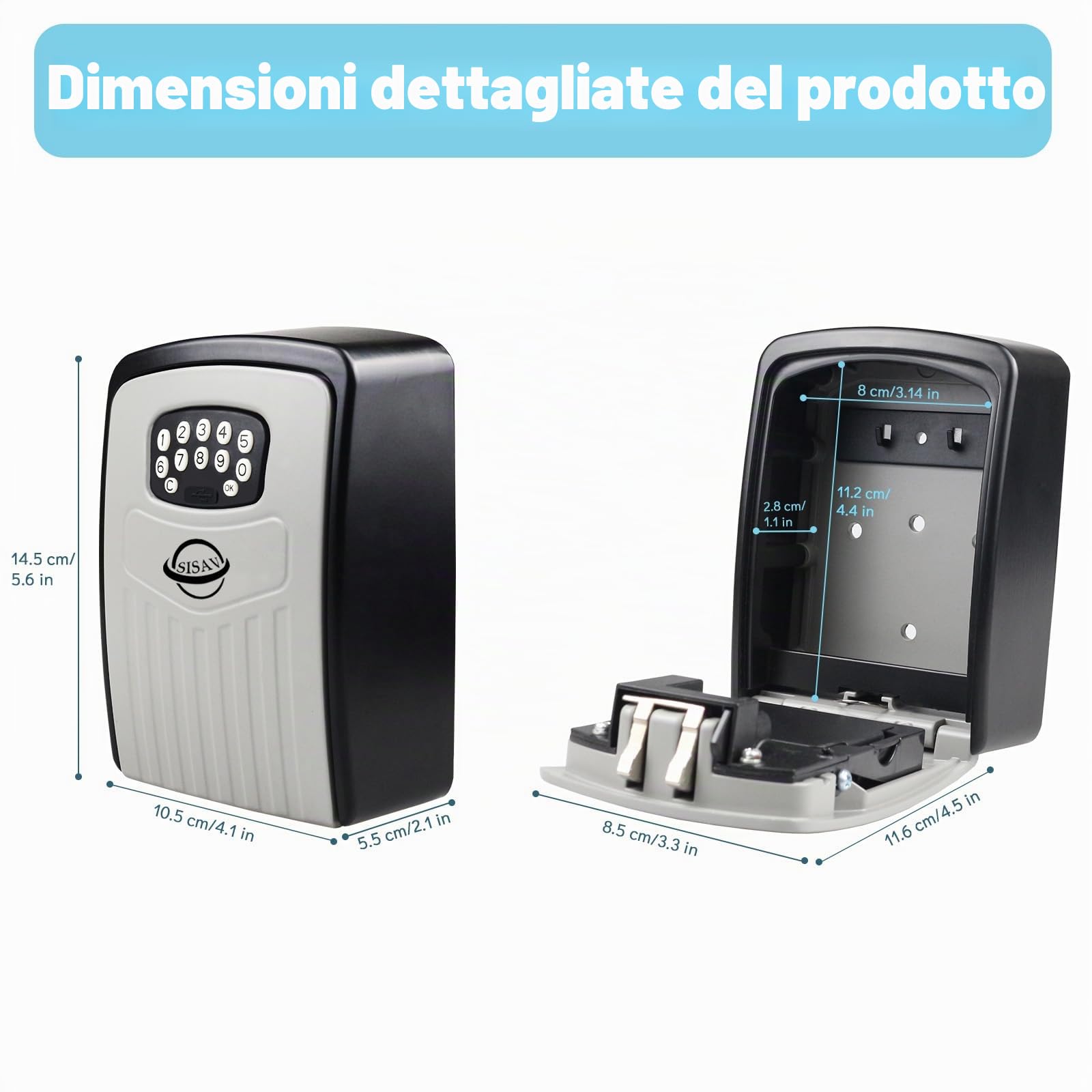 Cassetta di sicurezza con serratura a chiave accesso remoto istantaneo tramite Bluetooth/codice/app ripristinabile Imposta la tua combinazione di archiviazione a 6 cifre, grande capacità, nero