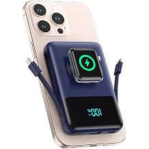 Magnetic Portable Charger for iPhone with Built-in Cable,10800mAh Wireless Power Bank for Magsafe Travel Essential,6-in-1 25W PD Fast Charging USB C Battery Pack for iPhone 17/16/15/14/13, Apple Watch
