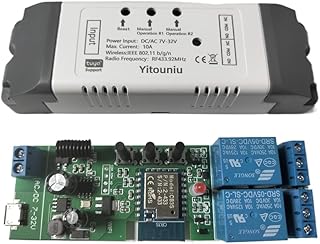 Yitouniu Tuya Smart Life WiFi Momentary Inching Relay Self-Locking Switch Module,DC/AC 7-32V/USB 5V WiFi RF Bluetooth Relay, Compatible with Alexa Goolge Home (2CH)
