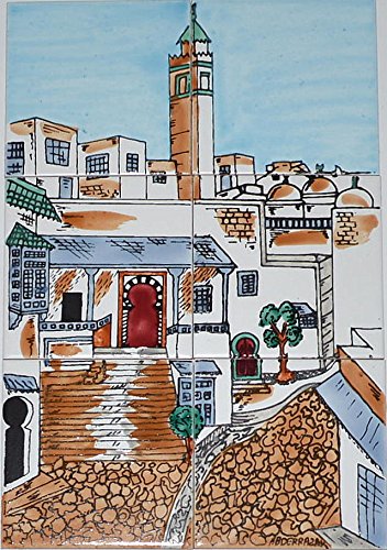 Mosaico de azulejos de cerámica oriental pintados a mano para pared mediterráneo, 45 x 30 cm (06-25)