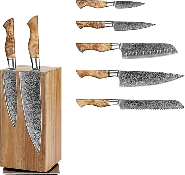 HEZHEN Chef Knife Set, 5 Pieces, 67 Layers Damascus Steel Kitchen Knife Set with 360 Magnetic Rotating Knife Holder