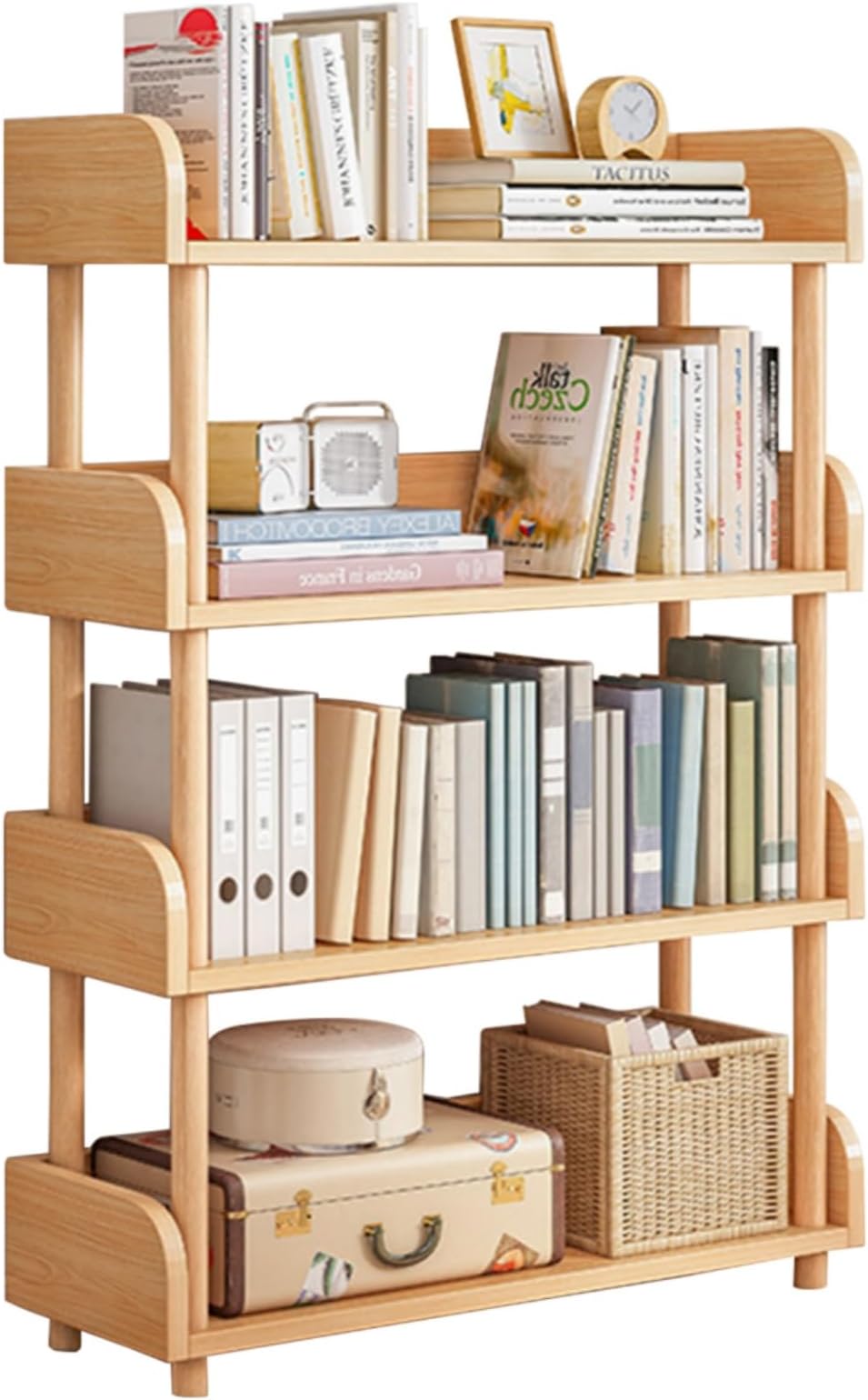 4-Tier Open Bookshelf -Freestanding Bookcase,Book Shelf Book Rack,Wood Storage Shelves Display Stand with Top Edge and Solid Wood Frame for Living Room,Home Office (wood)