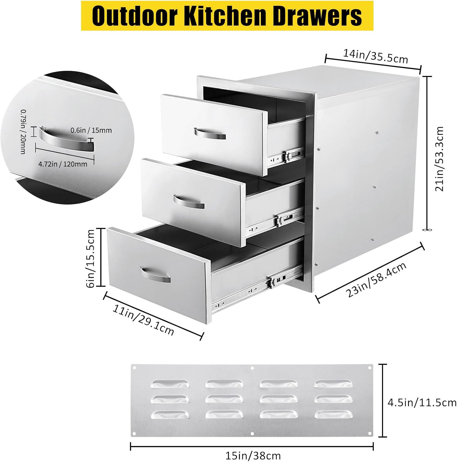 Garvee Outdoor Kitchen Drawers 14"Wx23"Dx21"H, Flush Mount Access BBQ Drawers with full Stainless Steel,Weatherproof & Rust-Resistant,for Outdoor Kitchen Island, Patio Grilling Tools & Spices