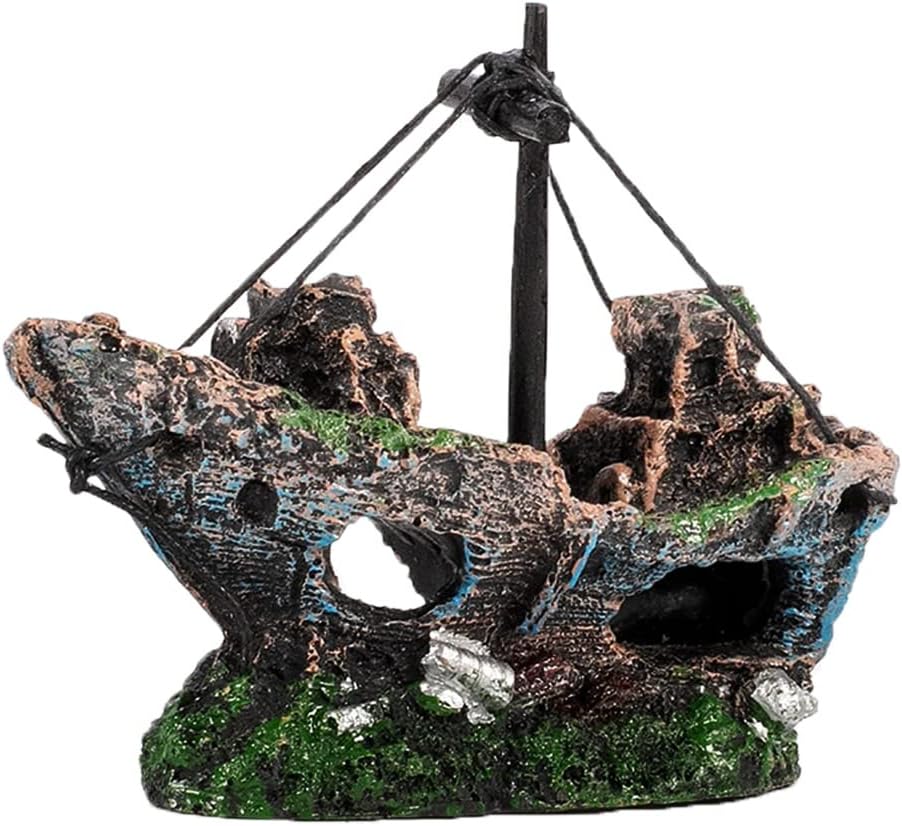 Aquarium Decoration, Fish Tank Ornaments Shipwreck Decor Sunken Ship for Freshwater Saltwater Tanks