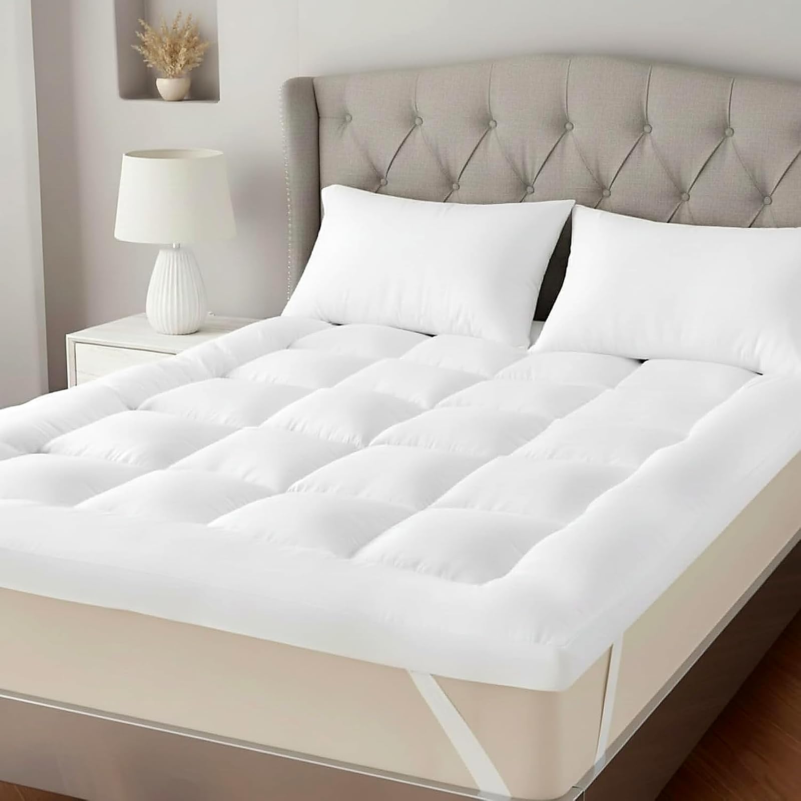 ORCHID HOME Mattress Topper Double Bed(137x190cm) – 10cm/4Inch Cloud-Like Quilted Microfiber Surface, Breathable & Anti-Allergy Fitted Matress Topper for Restful Sleep