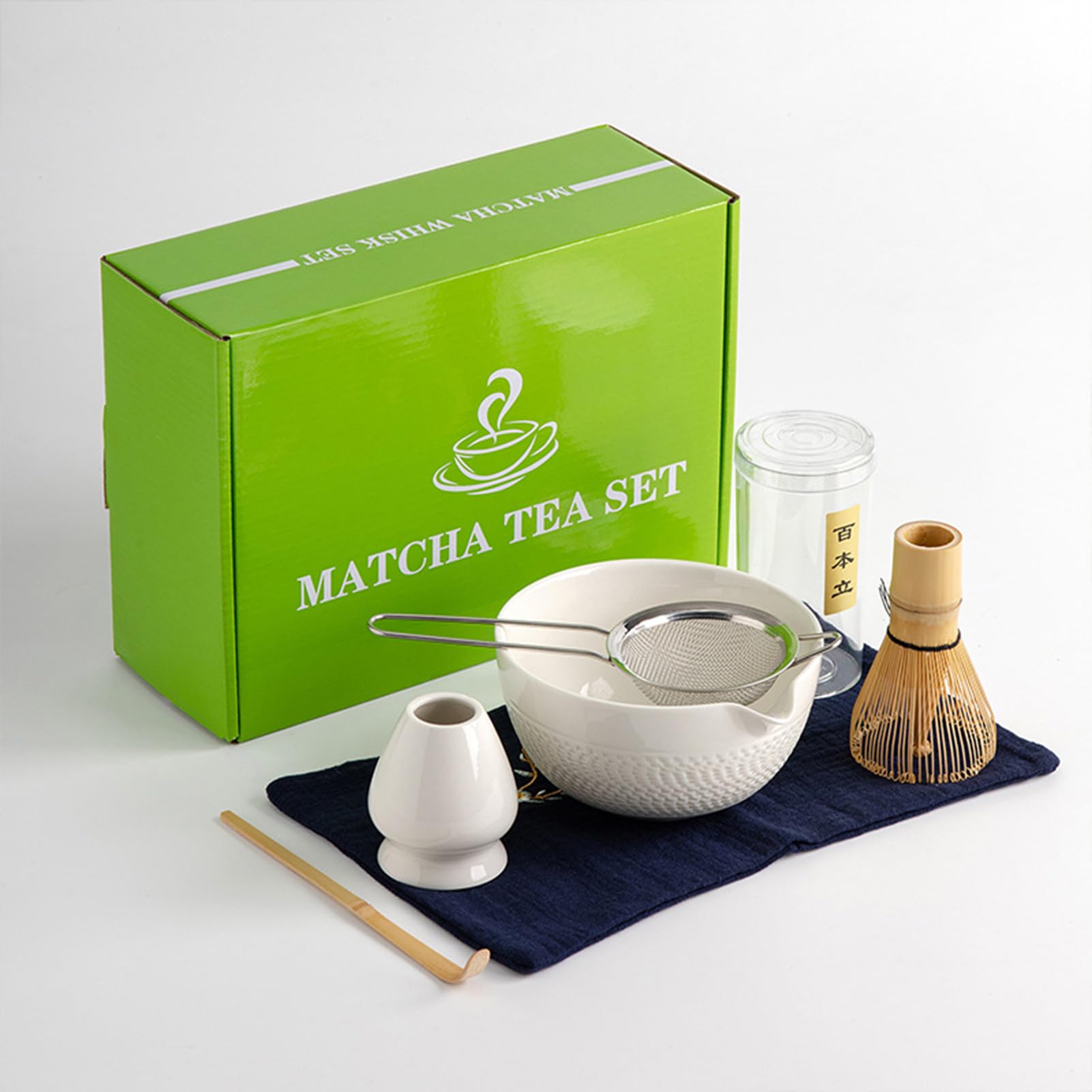 Matcha Whisk Set,6PCS Japanese Matcha Whisk and Bowl Kit,Matcha Bowl with Spout,Bamboo Matcha Whisk and Scoop,Tea Making Kit,Traditional Matcha Tool Set for Matcha Tea Ceremony (WHITE)