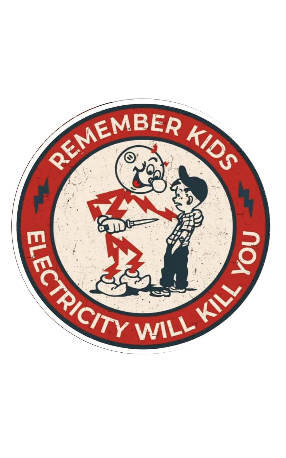 "Remember Kids Electricity Will Kill You" Sticker - Reddy Kilowatt Warning Decal For Hard Hat, Laptop, Car