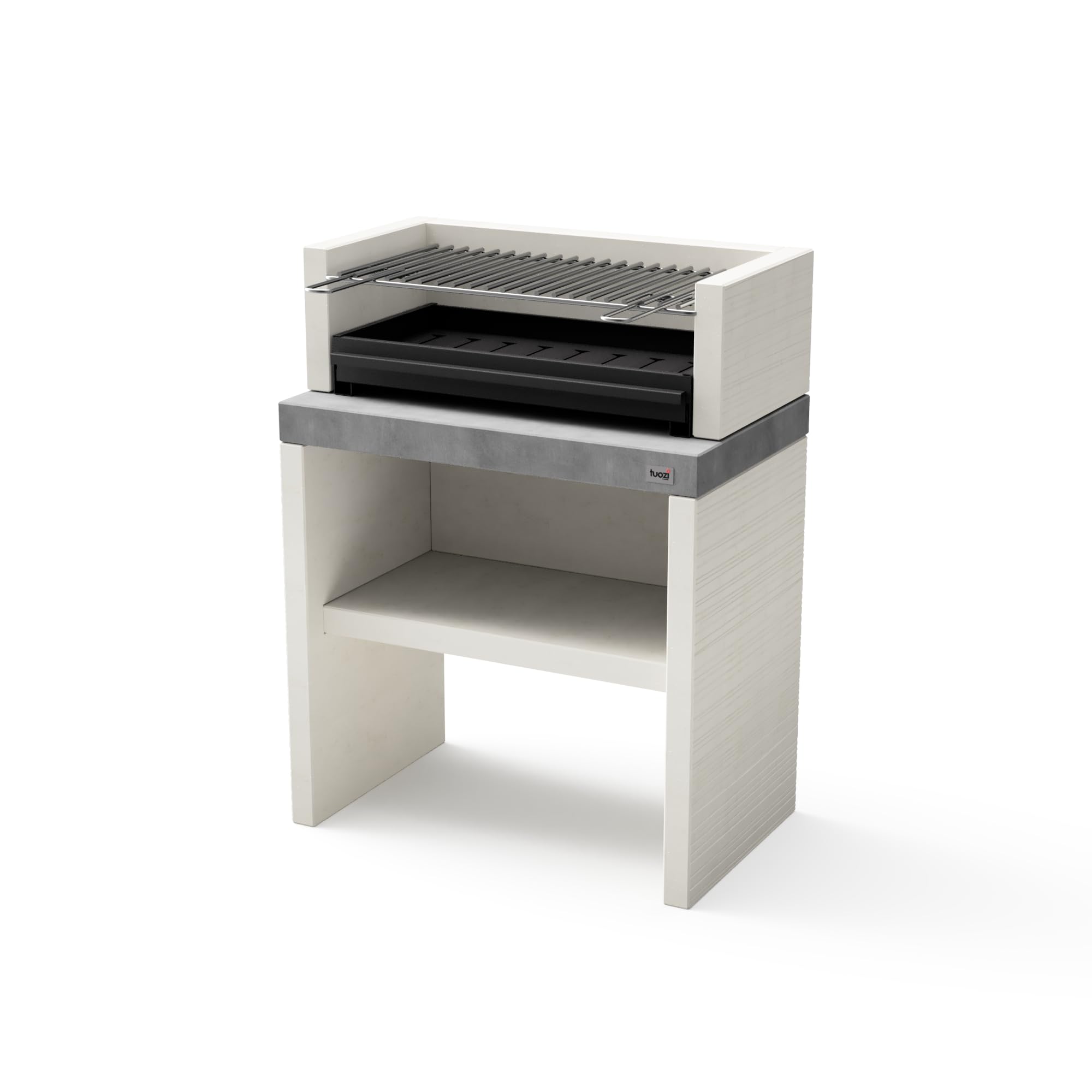 TUOZI - Barbacoa de Obra para Carbón Modelo PLAN 1 PLUS (Gris/Blanco - 78 x 47 x 102 cm) REF: 8025/1 - Uso en Exteriores