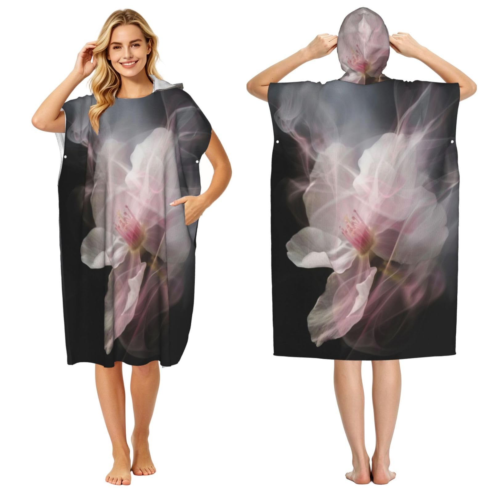 DTHKJNLSF Cherry Blossom Adult Hooded Beach Poncho Towel