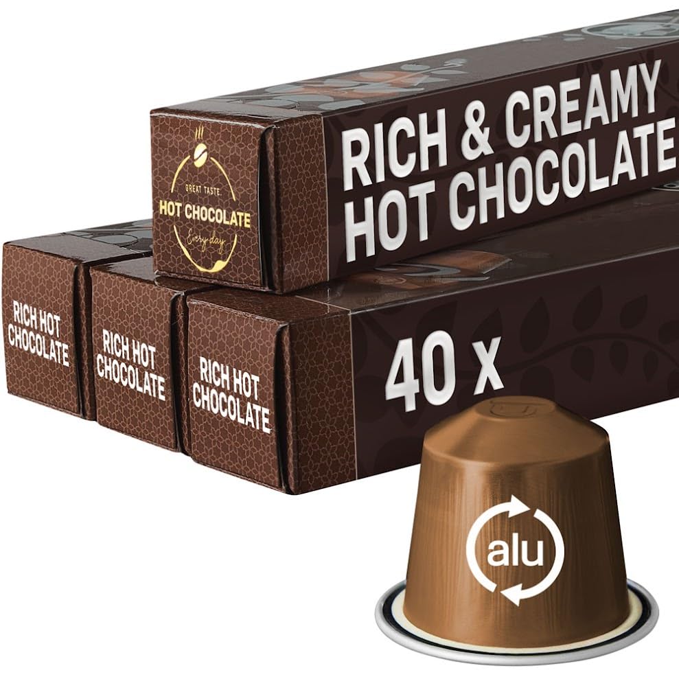 CREAMY Hot Chocolate Pods | Compatible with Nespresso | 40 Alu capsules | Perfect for a delicious Café Mocha or the kids