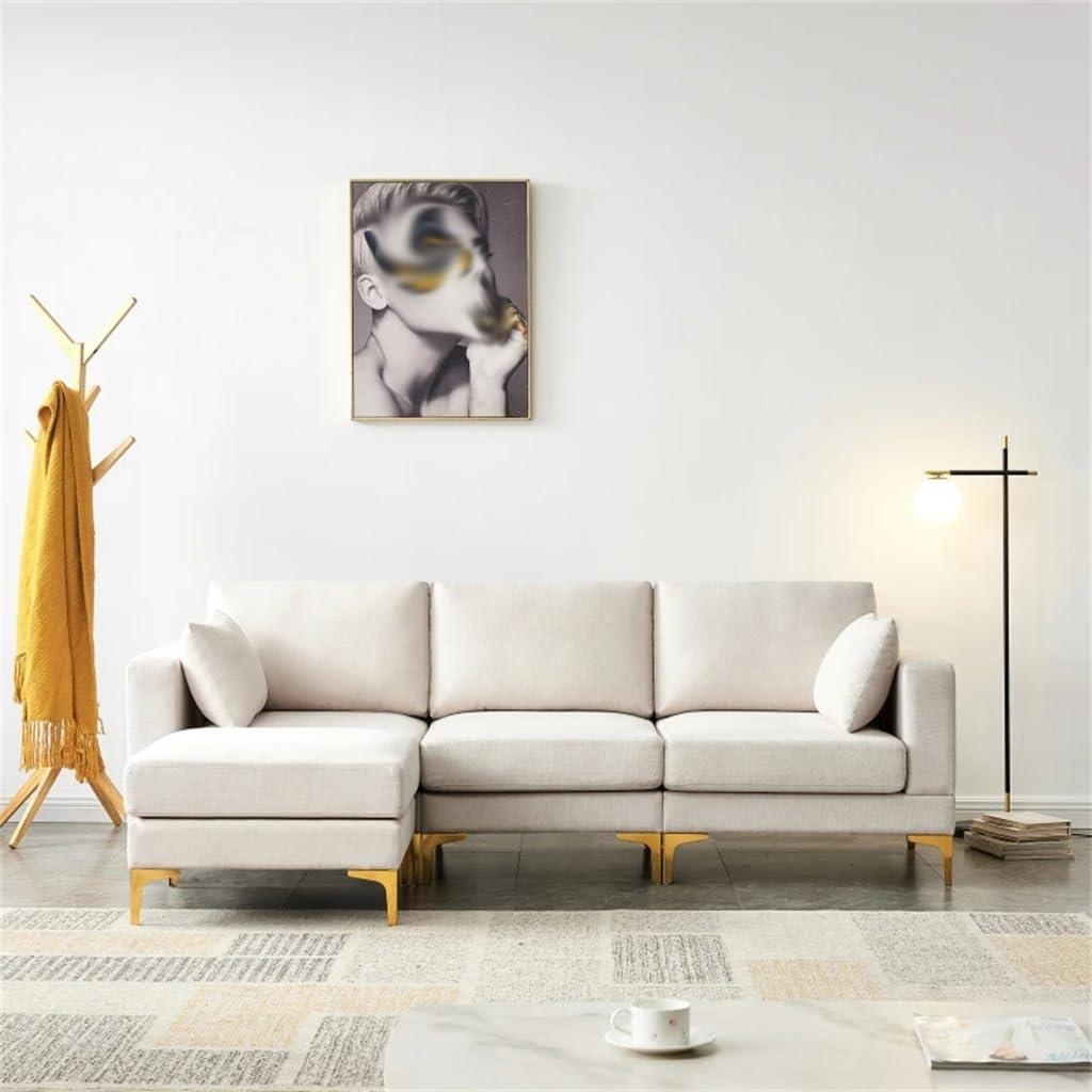Living Room Furniture Leisure L Shape Couch Beige Fabric, Suitable for Apartments, Meeting Rooms, and Small Spaces