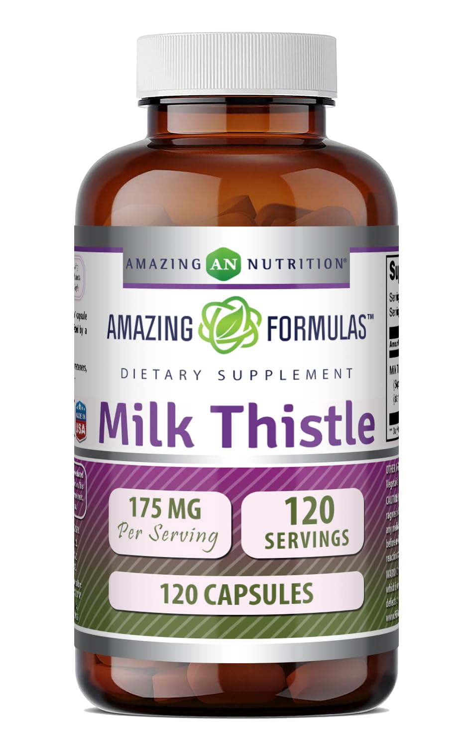 Amazing Formulas Milk Thistle Supplement | 175 Mg per Serving | 120 Capsules | Non-GMO | Gluten-Free | Made in USA 120 Count 120 Count (Pack of 1)