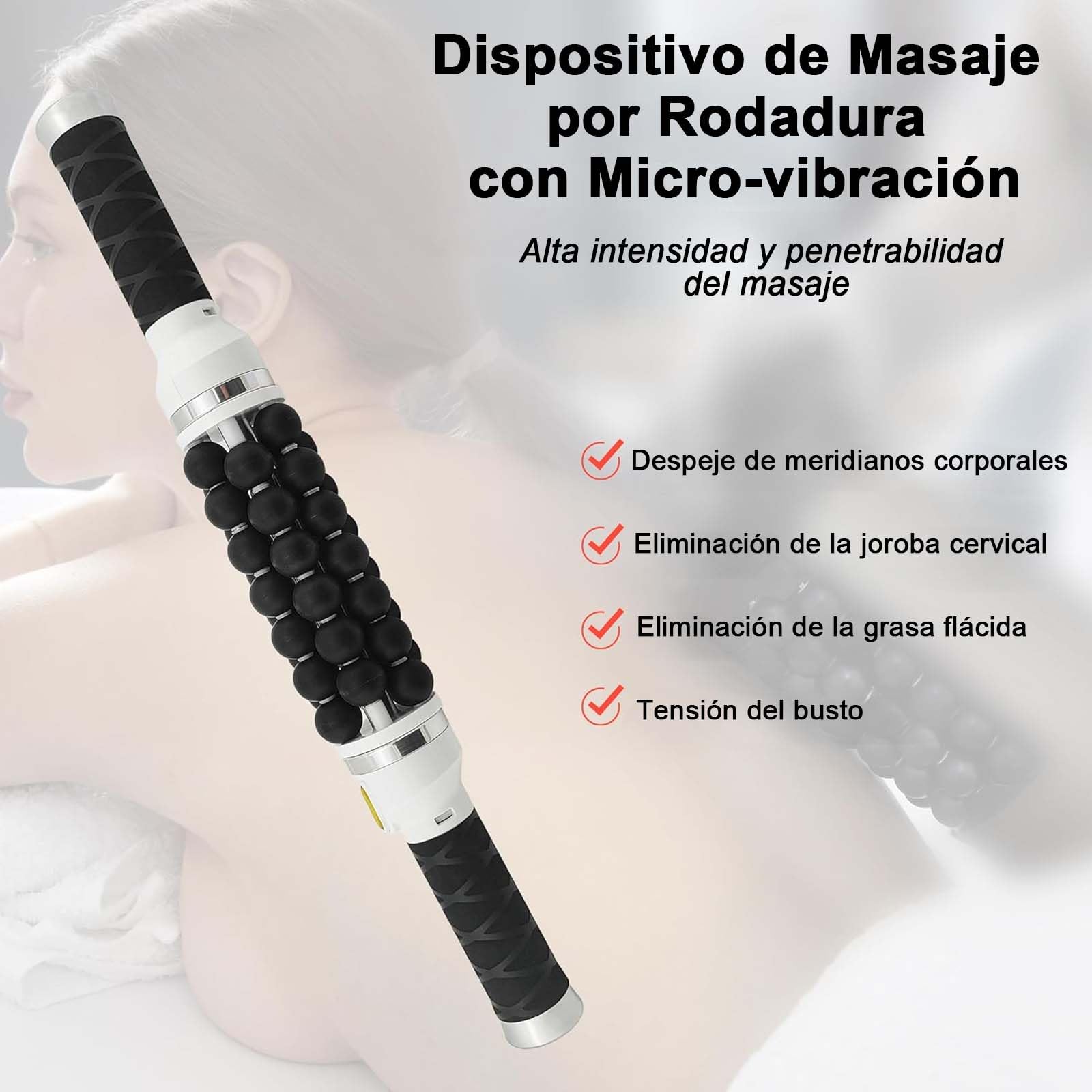 Máquina rodante de microvibración, masajeador corporal portátil, cuidado de la salud, calma el dolor de hombros y cuello, uso doméstico, Elizia ETCRO02 (plateado)