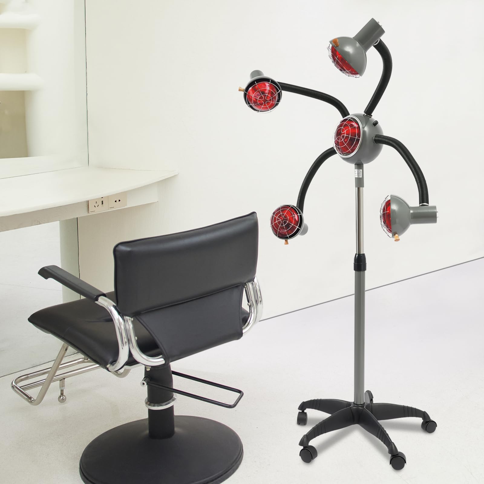 Lampe chauffante infrarouge 5 têtes 750 W Salon réglable en hauteur