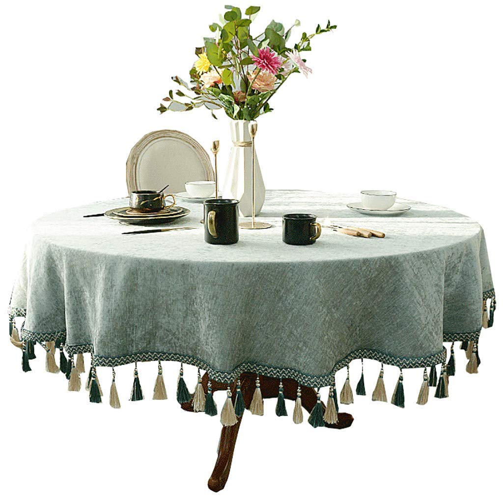 Nappe verte ronde en chenille pour table à manger et restaurant