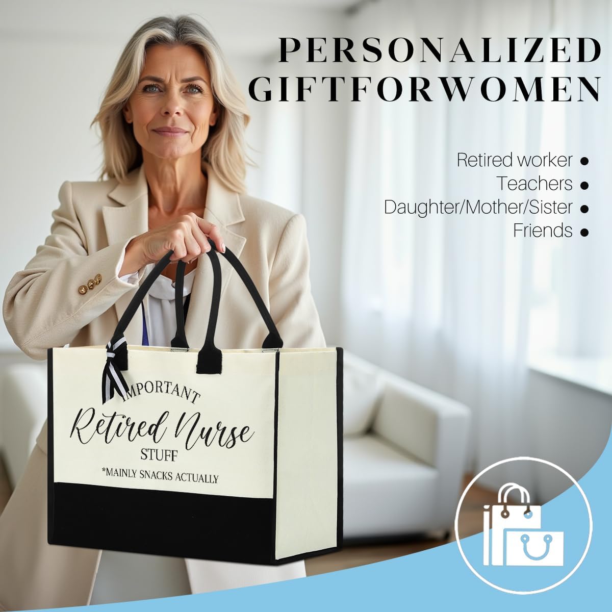 Retirement Gifts for Lady Teacher Nurse Women Canvas Tote Bag Beach Bag