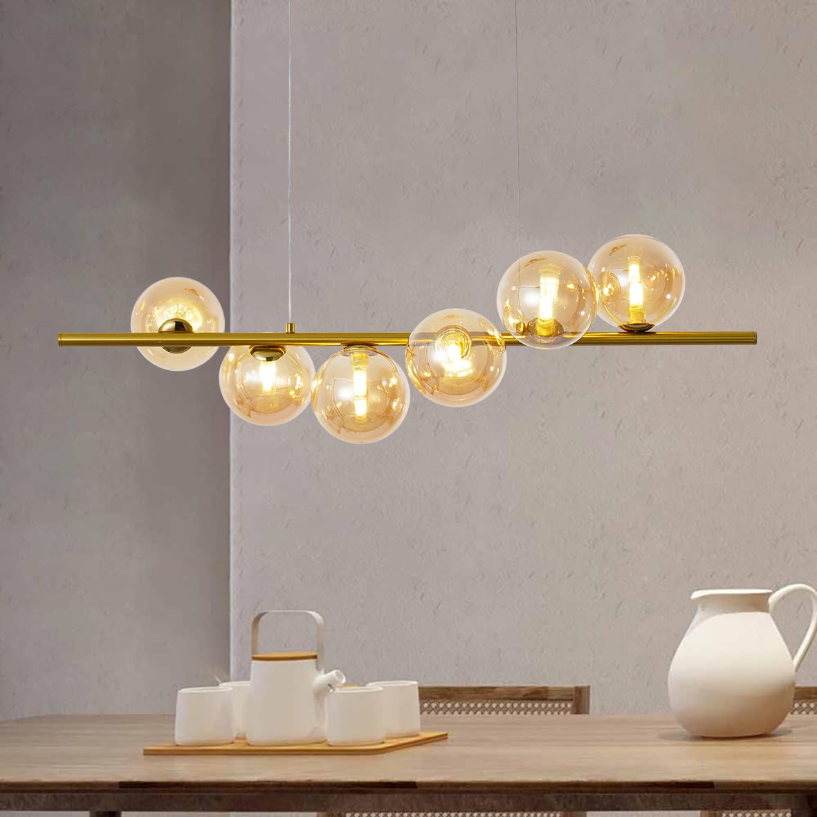 Silamp Lampadario a sospensione 6 sfere in vetro ambrato V721-AMBER