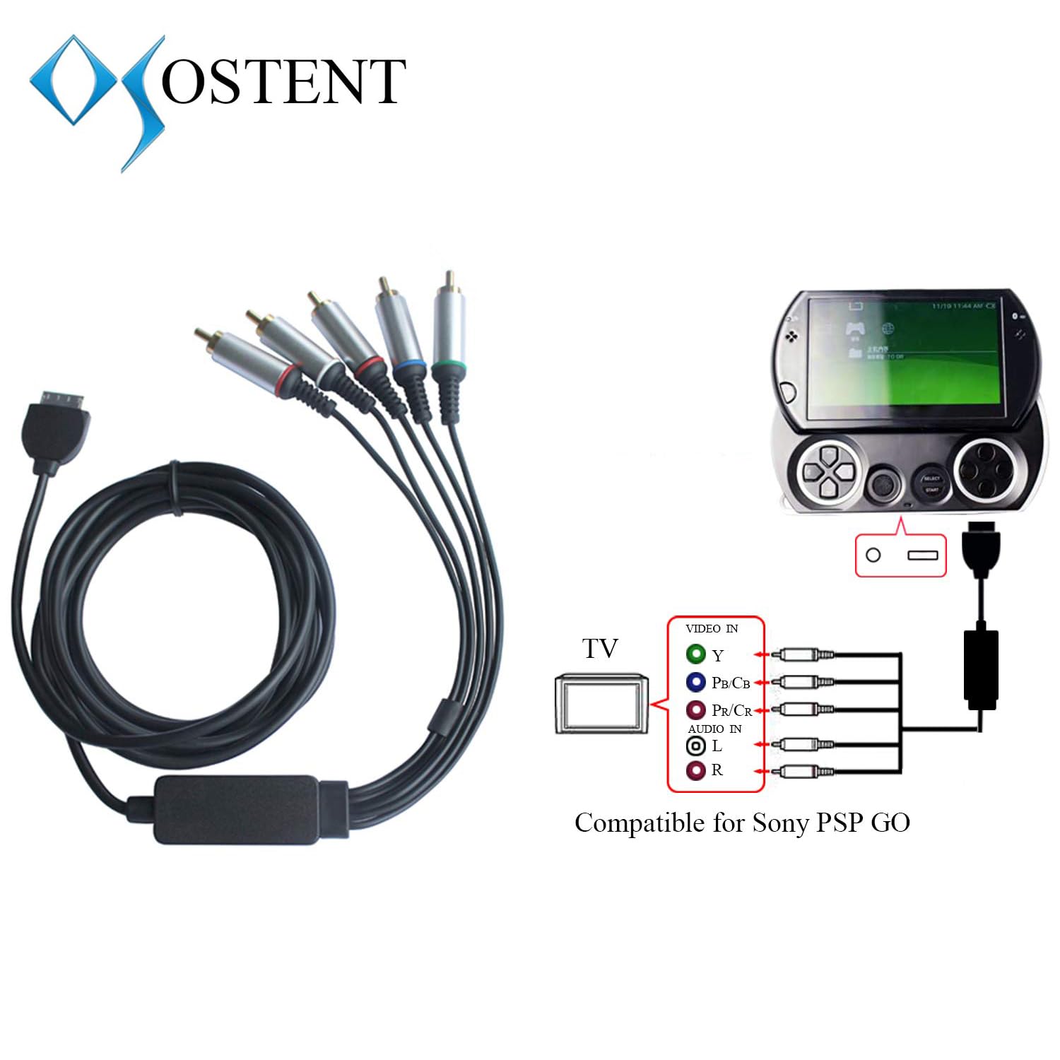 OSTENT Component HD-TV Audio Video HD AV Cable Compatible for Sony PSP GO
