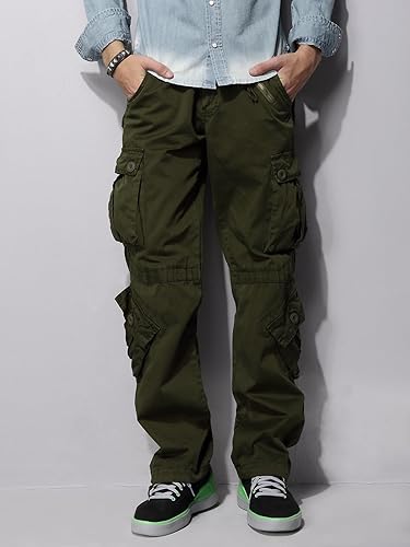Miniatura 7 de OCHENTA - Pantalón cargo para hombre, estilo militar de combate pantalón casual para el trabajo con 8 bolsillos.