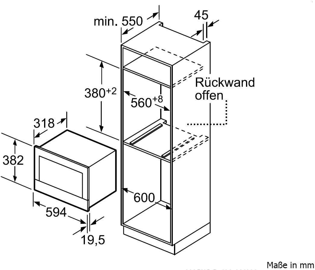 Bosch BFL634GS1 Serie 8 - Microonde da incasso, 38 x 60 cm, 900 W, arresto porta sinistra, AutoPilot 7 7, programmi automatici, supporto per la pulizia, display touch TFT, illuminazione a LED uniforme [Classe di efficienza energetica A++]