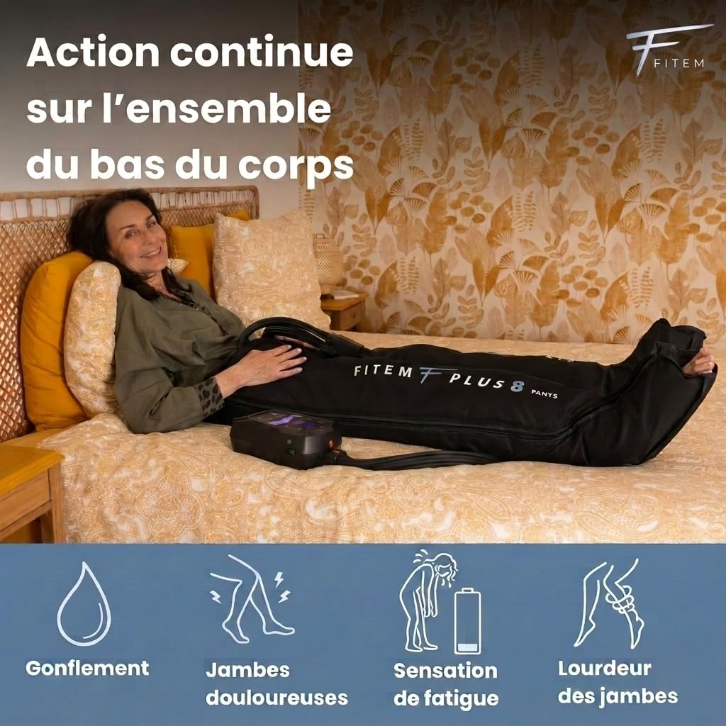 FITEM Pack Pantalon PLUS 8 Drainage Lymphatique Bas du Corps Complet | Jambe lourde, Circulation sanguine jambes, Massage précis 8 chambres, Confort morphologique, SAV français