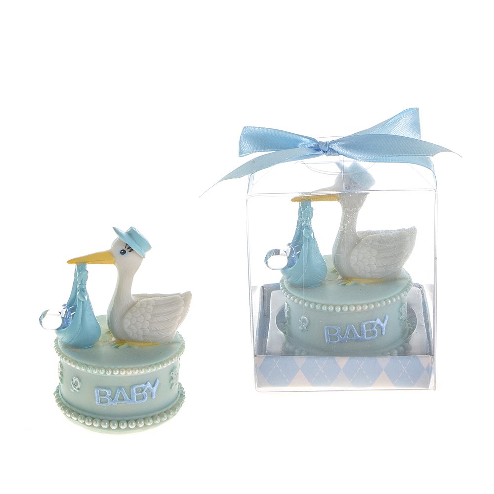 Lunaura Baby Keepsake - Set of 12 "Boy" Stork Carrying Clear Pacificer Favors - Blue
