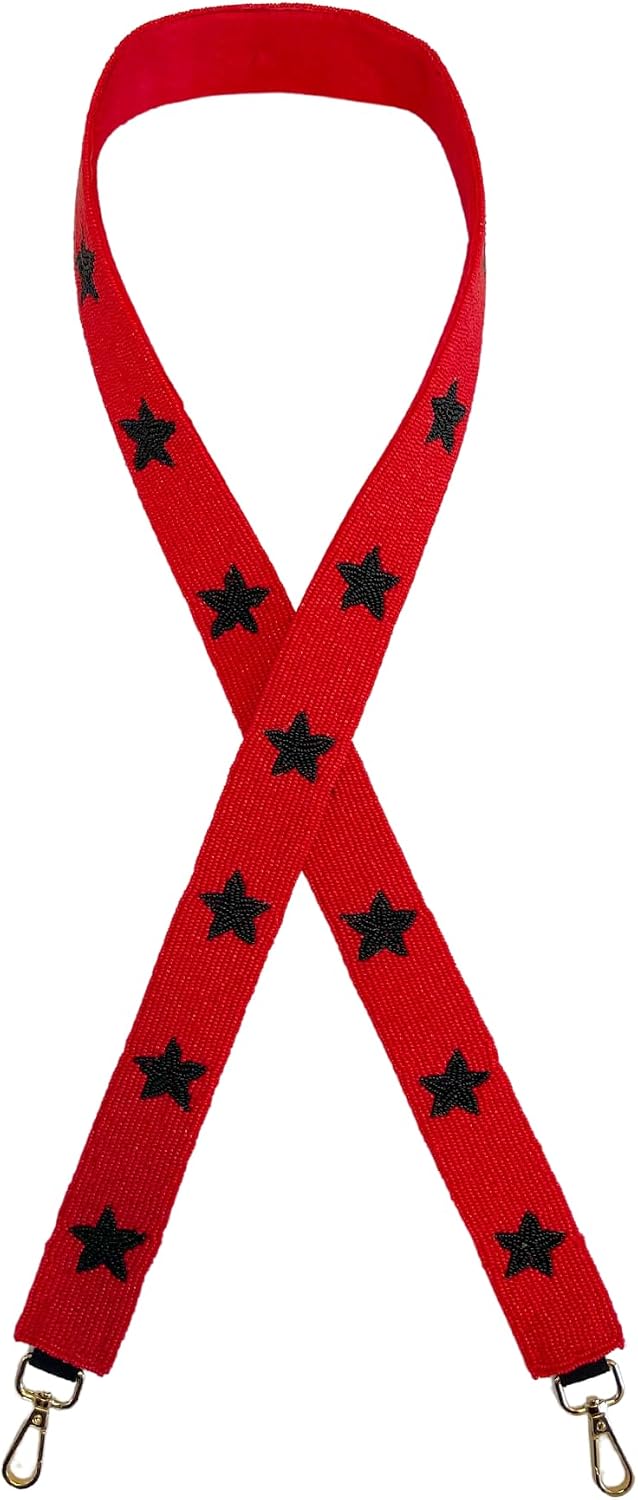 Lashicorn Red with Black Stars Beaded Purse Strap 49” Football Buck Eyes Gold Clasp Atlanta Cardinals Arkansas Razor Game Day Fans Clear Stadium Bag