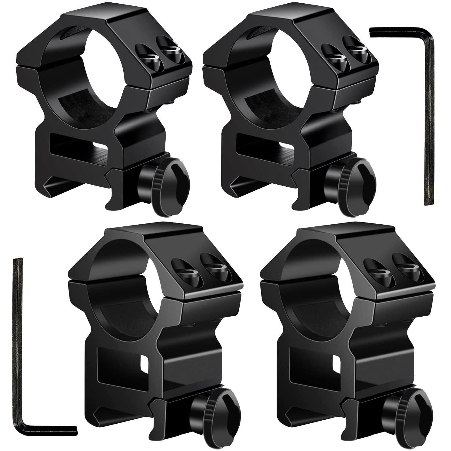 1 Inch Scope Rings, High Profile x2 & Medium Profile x2 Scope Mount Rings for 20mm Picatinny/Weaver Rail (1 inch Diameter, 2 Pairs)
