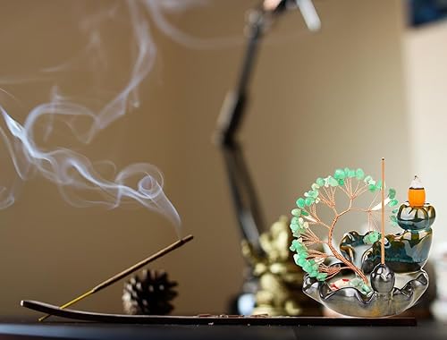 Miniatura 10 de DUQGUHO Soporte de incienso de cerámica para reflujo, quemador de cascada, árbol de cristal de chakras con 30 quemadores para habitación, hogar,