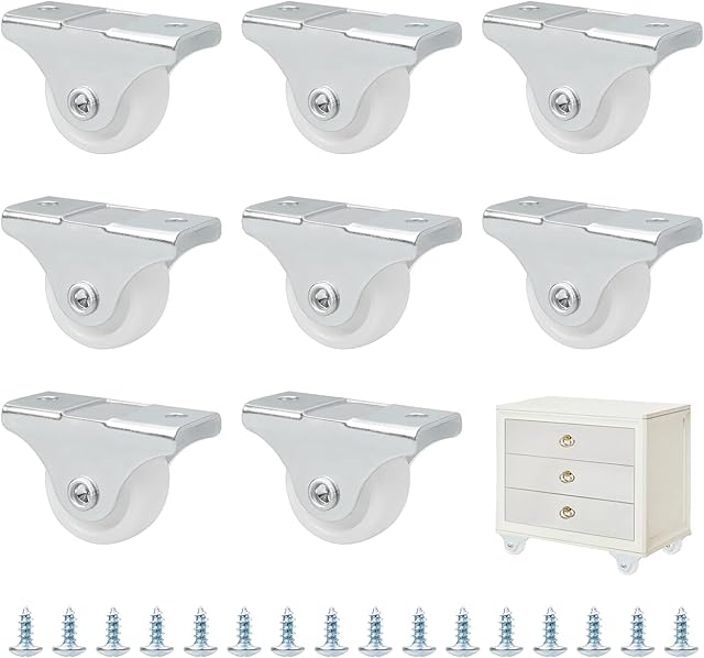 YSDMY 8 Pack Mini Castors Wheels 25mm Non-Swivel Metal Plate Castors with Screws,for DIY Furniture Drawer Table Equipment Fixed Castor Replacement
