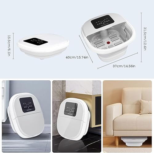 Miniatura 6 de Masajeador de baño de pies con calor, burbujas, vibración y luz roja, 8 rodillos de masaje para aliviar el estrés con puntos de masaje de acupresión