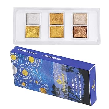 6 Colors Starlight Solid Watercolor Paint, Bright Blooming Colors Creative Inspiration for Writing Watercolor Painting Nail Art