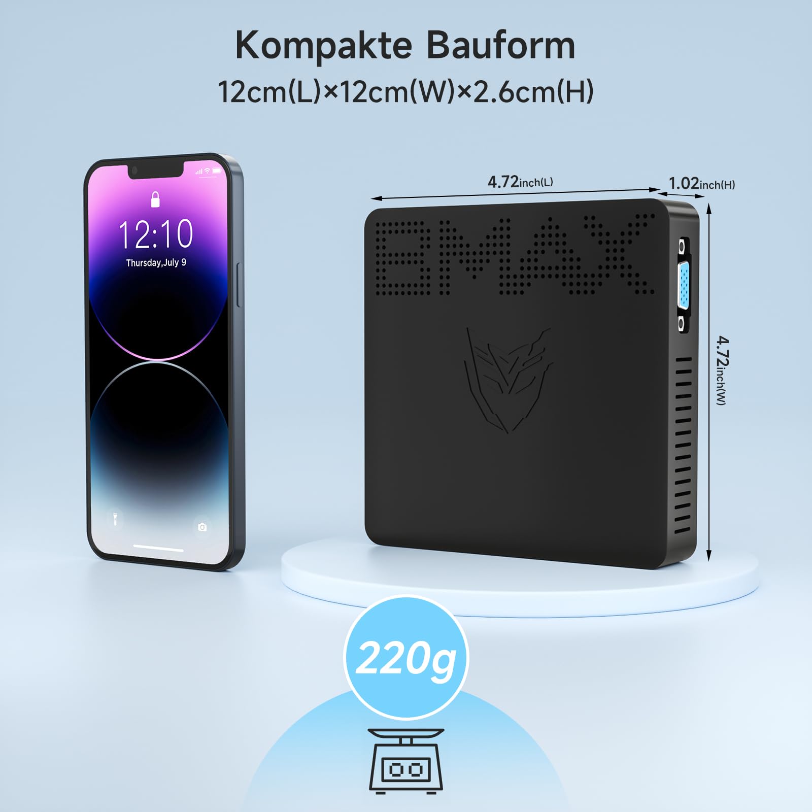 BMAX Mini PC mit W-11 Pro 8 GB LPDDR4 128 GB eMMC, Intel Gemini Lake N4000 | bis zu 2,6 GHz, Dual-Screen-Display, unterstützt 4K HDMI, 2,4 G/5 G WLAN, Bluetooth Mini Computer für Home Office & Business